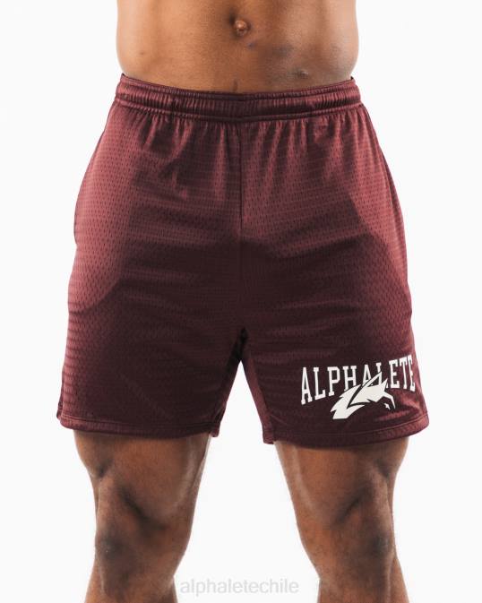 malla cabeza de lobo corta 6" hombres Alphalete 08R8659 ropa sangría roja
