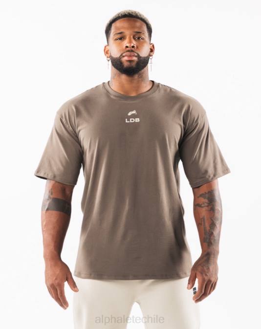 camiseta con escudo cepillado hombres Alphalete 08R8536 ropa marrón desierto/marrón concha marina