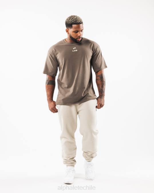 camiseta con escudo cepillado hombres Alphalete 08R8536 ropa marrón desierto/marrón concha marina