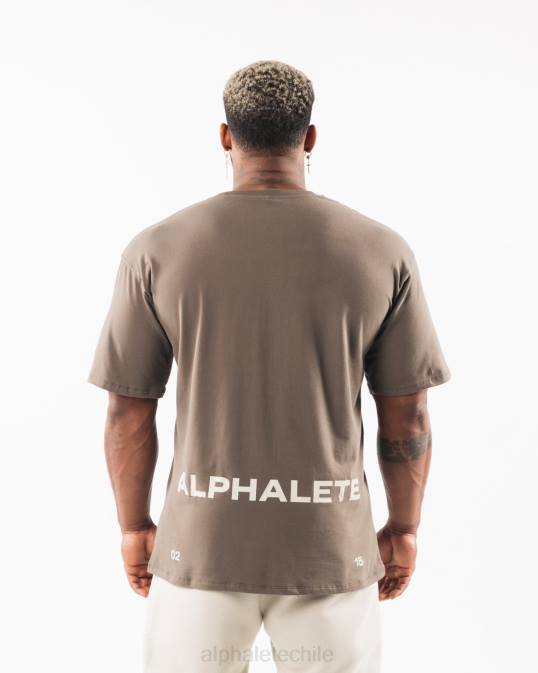 camiseta con escudo cepillado hombres Alphalete 08R8536 ropa marrón desierto/marrón concha marina