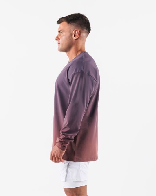 camiseta con cabeza de lobo hombres Alphalete 08R8494 ropa rosa polvorienta degradado púrpura
