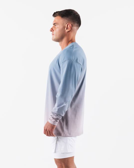 camiseta con cabeza de lobo hombres Alphalete 08R8496 ropa agua tranquila gradiente azul