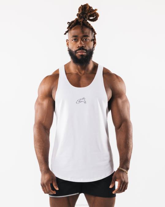 tanque de corte crudo con cabeza de lobo hombres Alphalete 08R8592 ropa blanco