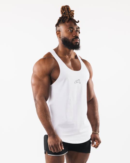 tanque de corte crudo con cabeza de lobo hombres Alphalete 08R8592 ropa blanco