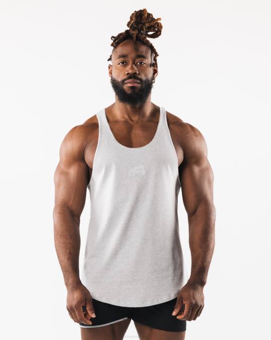 tanque de corte crudo con cabeza de lobo hombres Alphalete 08R8593 ropa cuero gris