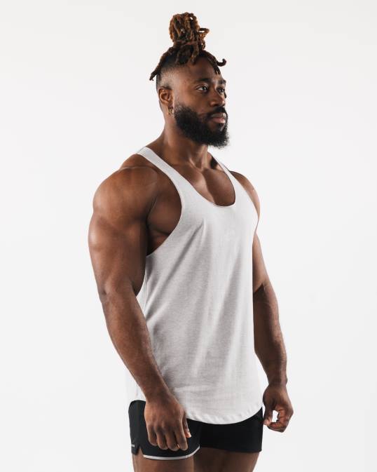 tanque de corte crudo con cabeza de lobo hombres Alphalete 08R8593 ropa cuero gris