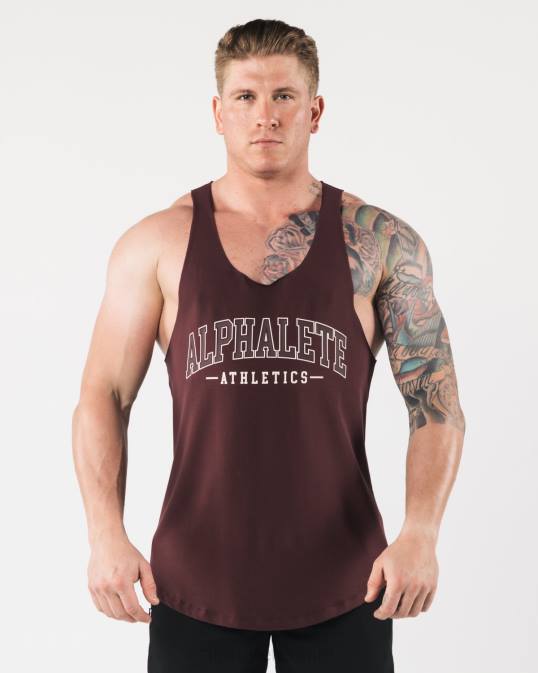 un tanque de corte crudo hombres Alphalete 08R8590 ropa sangría roja