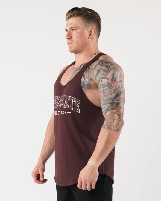 un tanque de corte crudo hombres Alphalete 08R8590 ropa sangría roja