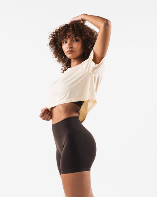 cabeza de lobo airtech ss crop mujer Alphalete 08R8203 ropa marrón amarillento