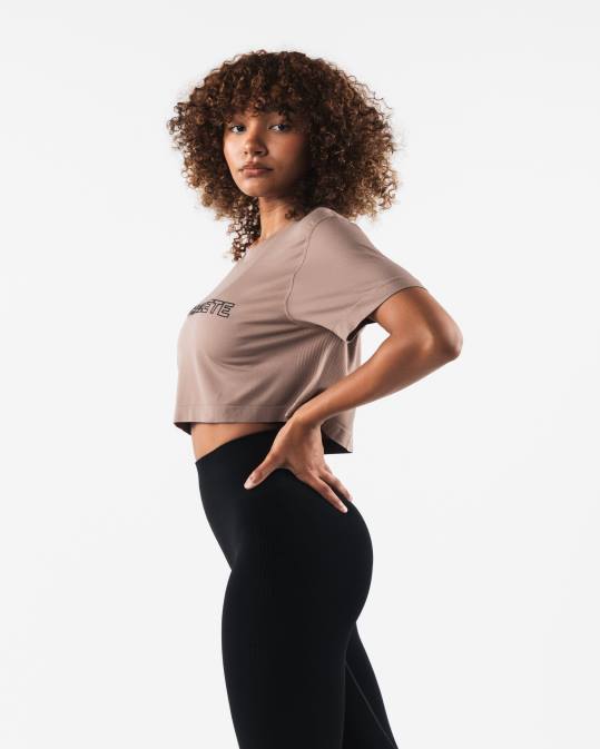 cultivo central airtech ss mujer Alphalete 08R8207 ropa marrón beige cremoso