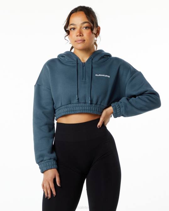 sudadera corta con capucha capital clásica mujer Alphalete 08R8285 ropa ballena azul