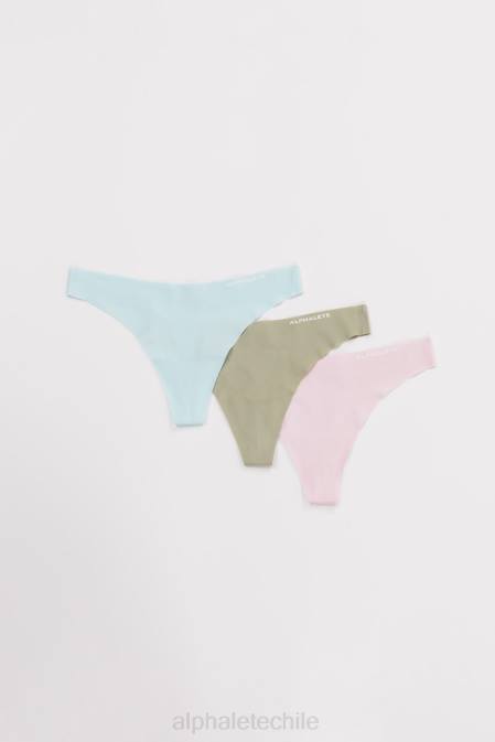 tanga sin costuras, paquete de 3 mujer Alphalete 08R8464 ropa azul pastel/verde hoja/rosa pastel
