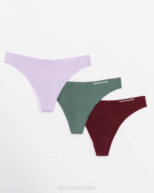 tanga sin costuras, paquete de 3 mujer Alphalete 08R8466 ropa lila/sangría/verde jade