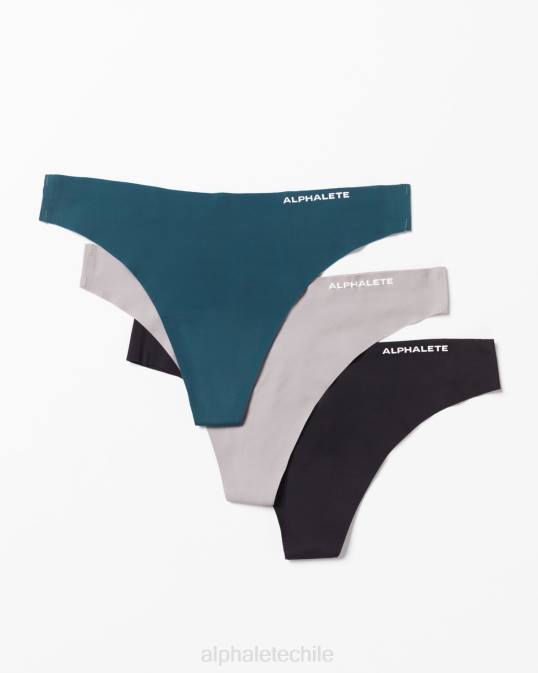 tanga sin costuras, paquete de 3 mujer Alphalete 08R8467 ropa gris medio/azul marino/negro